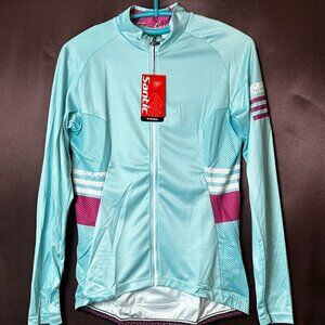 NWT Santic Olivia Women's S-XL Blue Cycling Jersey Long Sleeve Full Zip, Rear Po